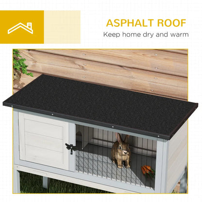 Elevated Rabbit Hutch, Wooden Bunny Cage With Hinged Asphalt Roof And Removable Tray, For IndoorOutdoor, Gray