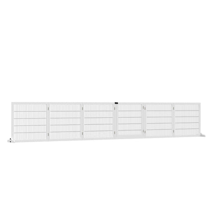 Wooden Pet Gate, 6-Panel Folding Dog Safety Barrier with Support Feet for Small & Medium Dogs, White