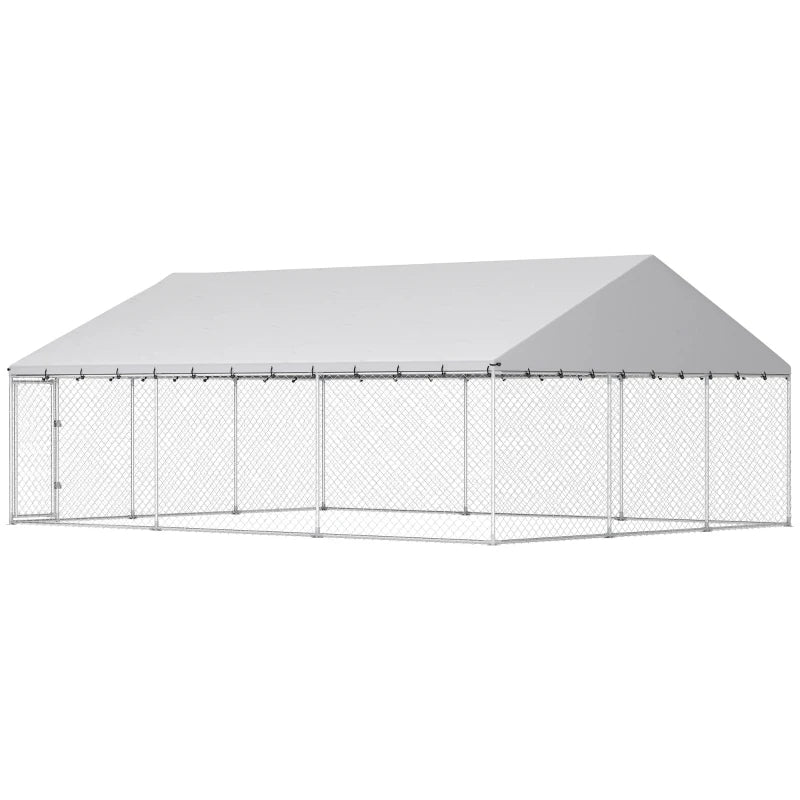 Heavy Duty Outdoor Dog Kennel With Waterproof Roof, 2 Secure Latches, Chain Link Dog Run For Backyard, 20' X 15' X 8',Multiple Packages