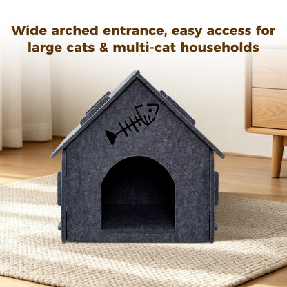 Detachable Felt Cat House, Cute Cottage Style Cat Cave, Indoor Cozy Pet Hideaway Shelter For Small Medium Cats