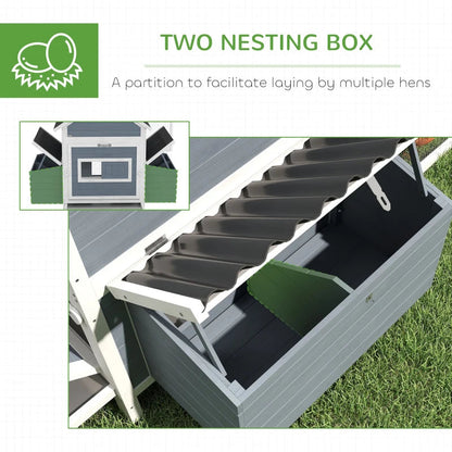 156Extra Large Wooden Chicken Coop With 2 Nesting Box, Run Cage, Waterproof Wave Roof, For 10-15 Chickens, Light GrayMultiple Packages