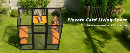 Large Outdoor Cat Enclosure Catio with 5 Platforms & 2 Napping Houses, Secure Metal Wire, Easy Assembly for Indoor & Outdoor Use