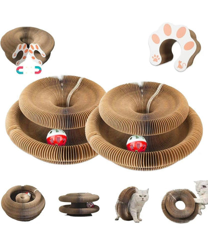 One-piece Cat Scratching Post, Accordion-style Folding Design, Wood Grain, Anti-scratch, Wear-resistant, Interactive Cat Toy.