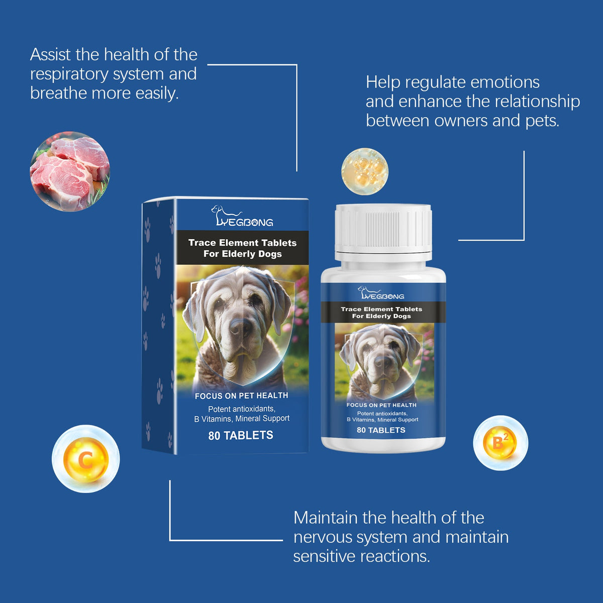 Trace Element Tablets For Senior Dogs Multimineral Supplement For Elderly Canines, Supports Bone Health, Skin Coat & Digestion