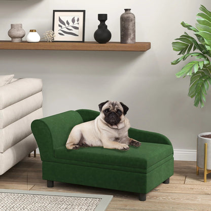 Pet Sofa Bed For Cats And Small Dogs With Storage, Comfortable Pet Couch With Hidden Storage Compartment, Soft Cushioned Indoor Dog Sofa Bed, Green