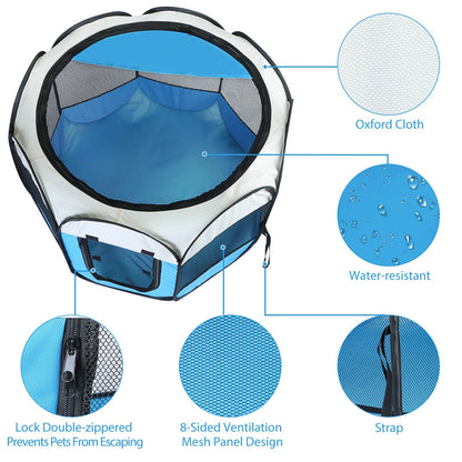 Pink-Blue Options -- 1Pc Portable Foldable Pet Tent Exercise Pen Kennel Removable Zipper Top And Bottom Water Resistant Indoor Outdoor Use For Dogs Cats Other Pets