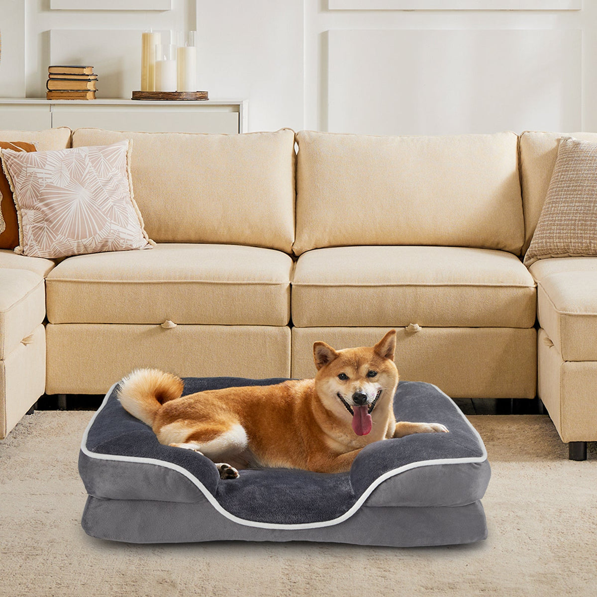 Memory Foam Pet Bed For Small Dogs & Cats With Washable Removable Cover Non-Slip Base Waterproof Liner