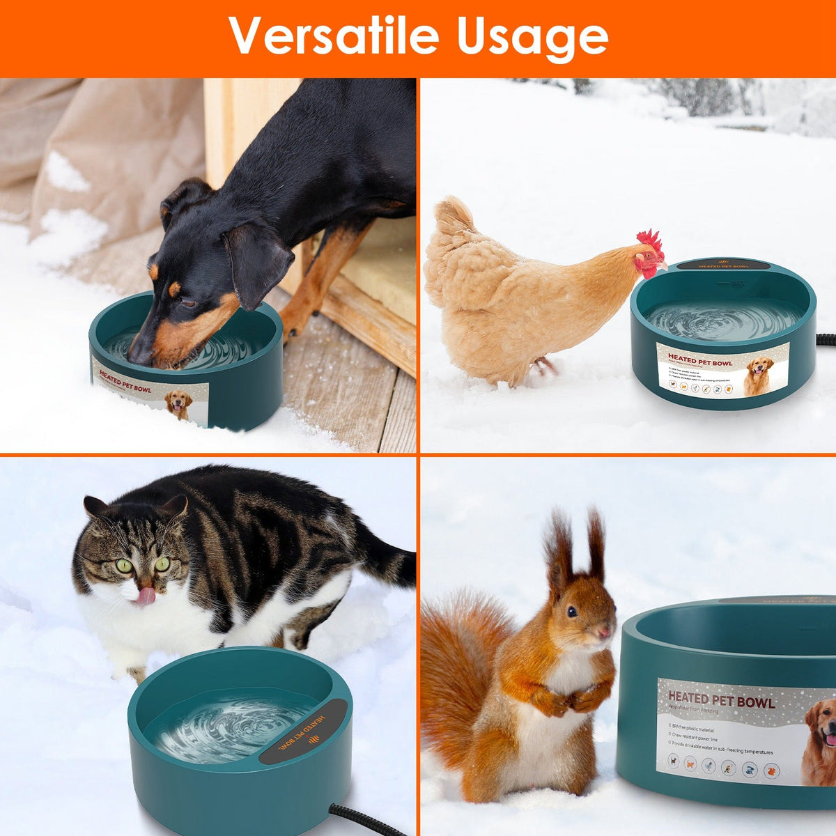 1Pc Heated Water Bowl For Dog Cat 74.4OZ Heating Water Dish IP67 Waterproof Thermal Water Bowl Heated Pet Bowl Dog Cat Water Feeder Bowl For Dog Cat Rabbit Pet