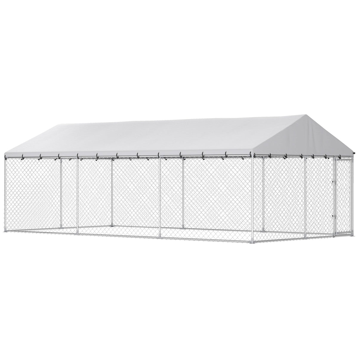 Heavy Duty Outdoor Dog Kennel with Waterproof Roof, 2 Secure Latches, Chain Link Dog Run for Backyard, 20 x 10 x 7