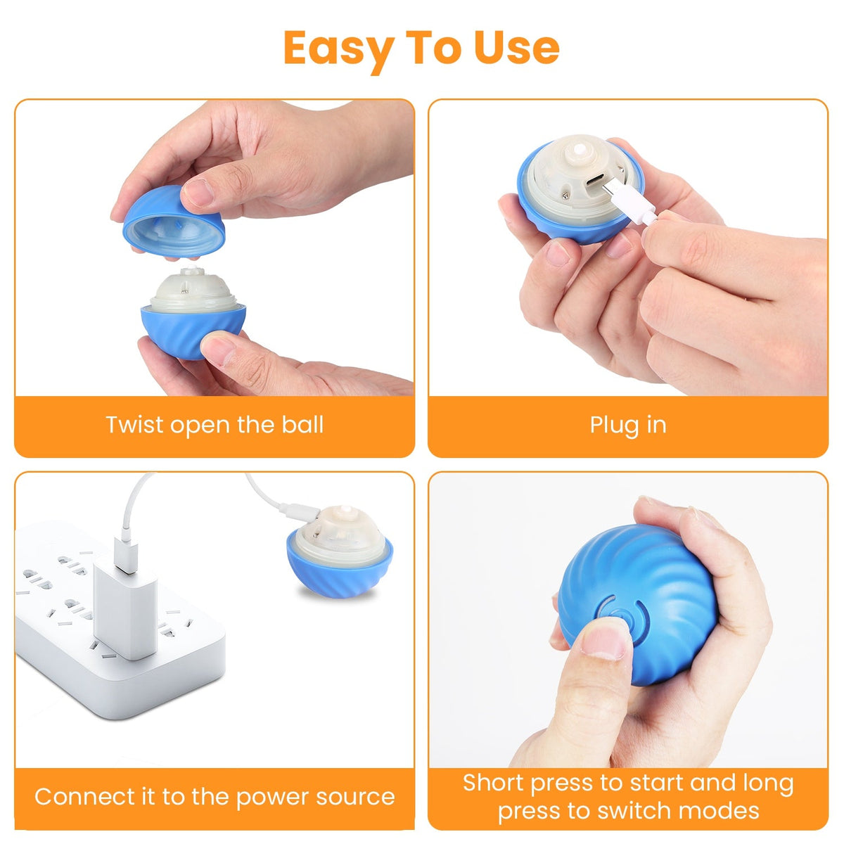 1Pc Cat Toys Ball Fast Rolling In Pouch Rechargeable Motion Activated Interactive Cat Toys For Indoor Cats Hide And Seek Mouse Catching Game