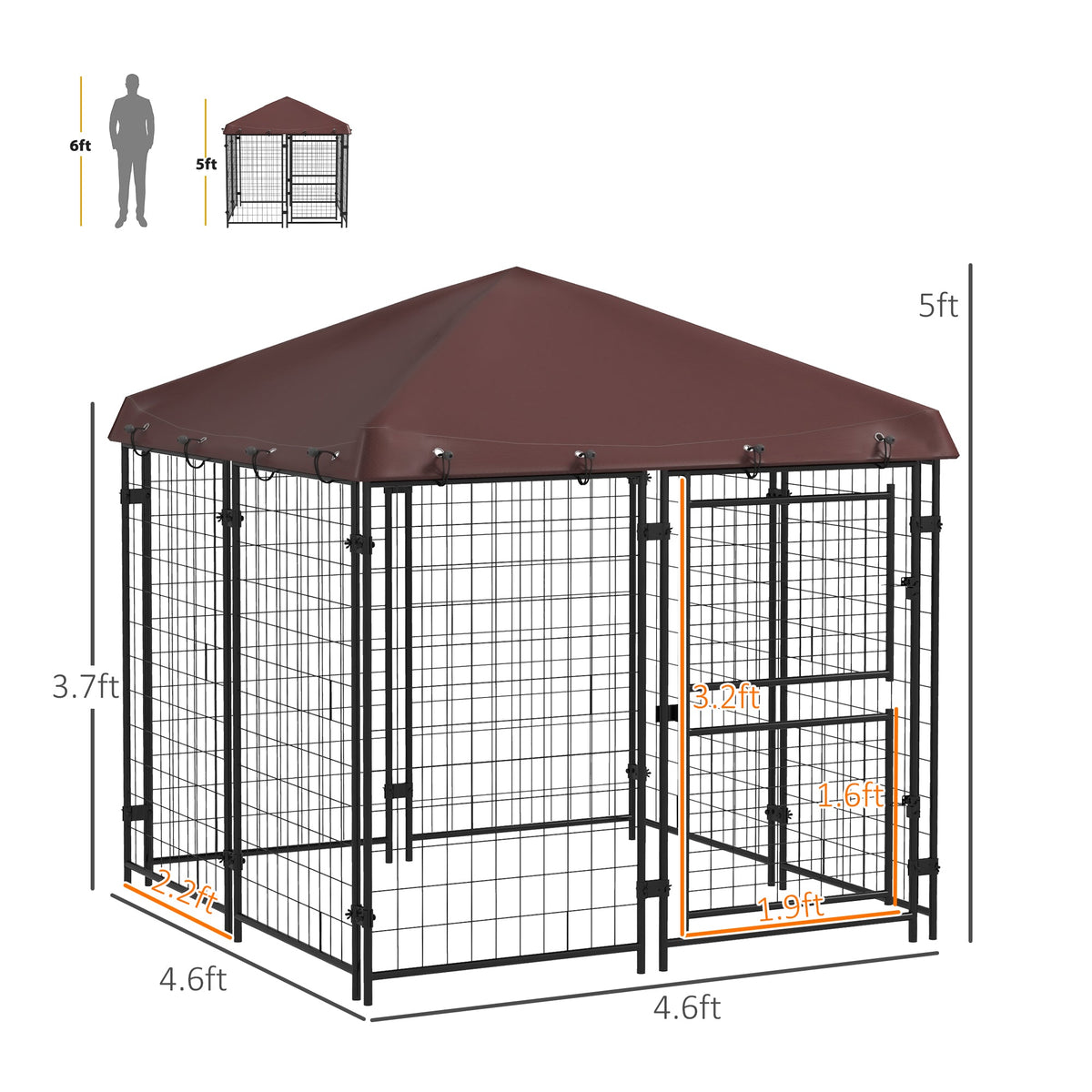 4.6 x 4.6 x 5 Dog Kennel Outdoor with Waterproof Canopy, Large Door