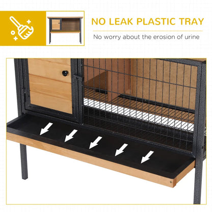 PawHut Rabbit Hutch Elevated Bunny Cage Small Animal Habitat With Metal Frame, No Leak Tray, Metal Wire Pan, Openable Water-Resistant Asphalt Roof For Rabbits, Chickens, Ducks, IndoorOutdoor Natural