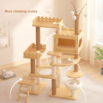 66.9" Modern Cat Tower, Wood Cat Tree Tower for Indoor Cats, Cat Treewith Sisal-Covered Scratching Posts and Top Perch, Cat Condo with Acrylic Hammock for Multi-Cat Households