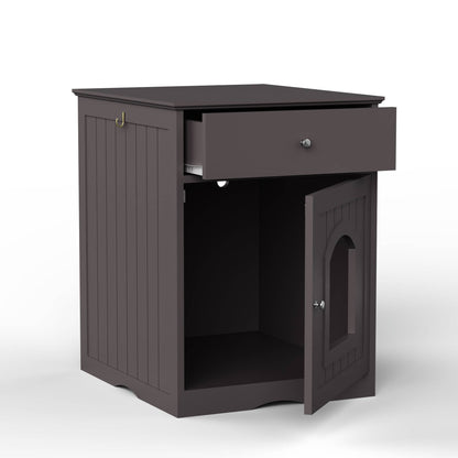Wooden Pet House Cat Litter Box Enclosure With Drawer, Side Table Indoor Pet Crate