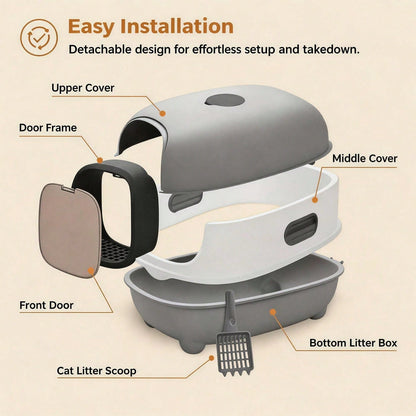 Fully Enclosed Cat Litter Box With UV Sterilization Odor Control, Large 56cm Space For Big Cats, Easy Clean 180 Flip Top, Detachable Anti Tracking Design With Litter Scoop