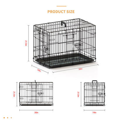30-inch Black Wire Dog Cage Double Lock Mechanism Double Door Single Handle Single Bolt