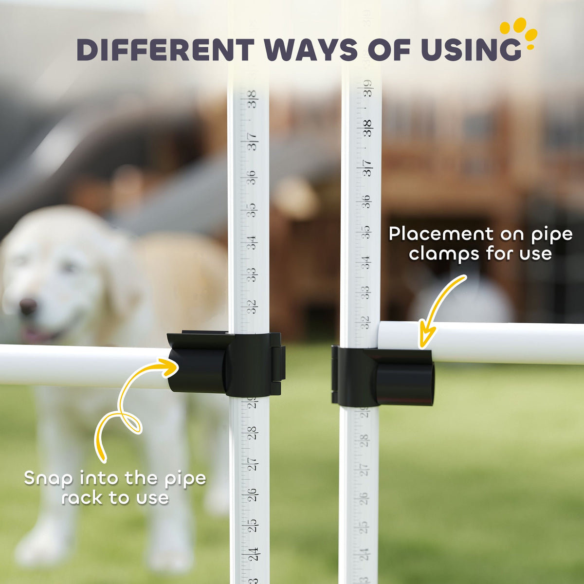4 Piece Dog Agility Training Equipment for Dog Agility Course with Adjustable Height Jump Bars, Included Carry Bag, & Displacing Top Bar, White
