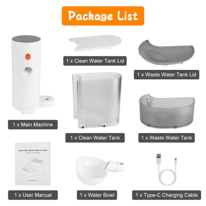 1Pc Smart Pet Water Fountain Automatic Cat Water Dispenser 3L Cordless Rechargeable Dog Water Fountain Self-Refill With 3 Adjustable Volume 3 Time Intervals Touch Control