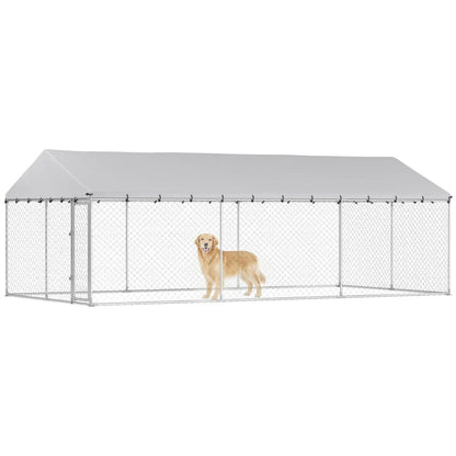 Heavy Duty Outdoor Dog Kennel With Waterproof Roof, 2 Secure Latches, Chain Link Dog Run For Backyard, 20' X 10' X 7'For Multiple Packages, Please Pay Attention To The Detailed Dimensions And Weight