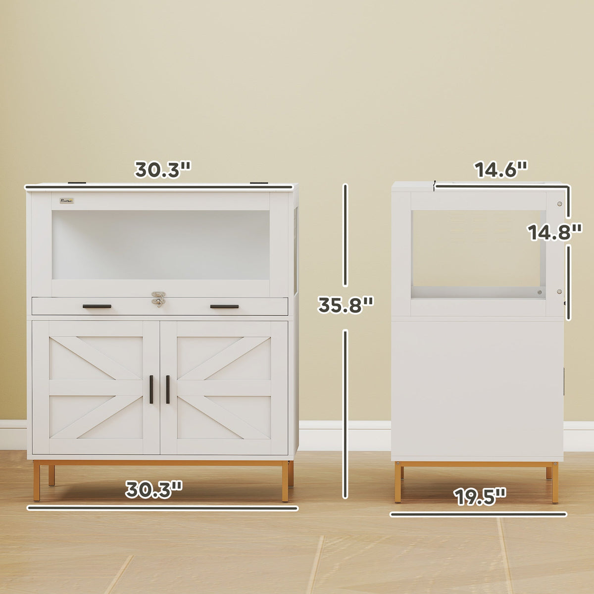Hamster Cage with Storage Cabinet, Small Animal Cage with Pull Out Drawer and Acrylic Panels, 30" x 19.5" x 36"
