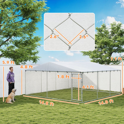 15 x 15 x 7 Dog Kennel Outdoor for Small Medium Large Dogs with Waterproof Roof, Silver