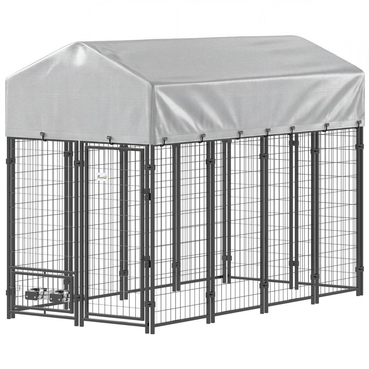 8 x 4 x 6 Outdoor Dog Kennel, Dog Kennel Outside Run with 360° Rotating Bowls, Waterproof & UV Resistant Cover