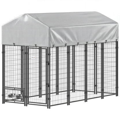 8 x 4 x 6 Outdoor Dog Kennel, Dog Kennel Outside Run with 360° Rotating Bowls, Waterproof & UV Resistant Cover