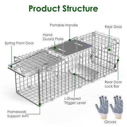 2Pcs 24X7.48X8.27IN Folding Humane Live Animal Trap Cages Easy To Catch And Release Foldable Cat Trap Galvanized Steel For Small Cats Squirrels Rabbits Hedgehog Chipmunk