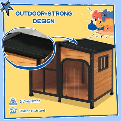 Cabin-Style Wooden Dog House for Large Dogs with Openable Roof & Giant Window, Yellow