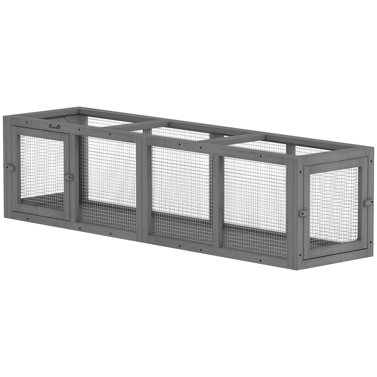 Outdoor Cat Tunnel, 59" Wooden Play Cat Enclosure, Extendable Pet Run with 3 Doors for Kitty, Puppy, Gray