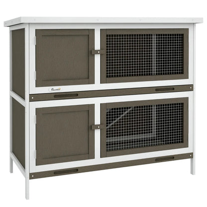 PawHut Wooden Bunny Hutch With Ramp, Indoor Outdoor, Brown
