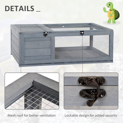 Wooden Reptile Cage with 3 Windows Slide-out Tray for Turtles, Lizards, Snakes