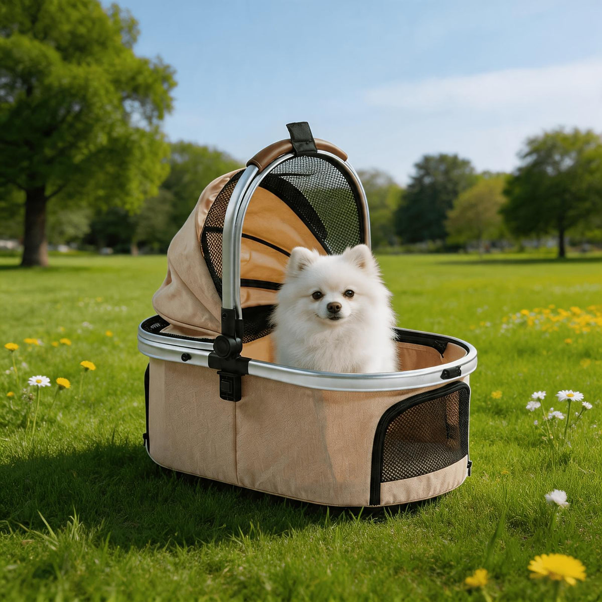 Versatile Pet Stroller For Small To Medium Dogs And Cats  Lightweight, Foldable, And Multi-purpose With Detachable Aluminum Frame Features Ventilated Mesh For Outings, Travel, And Walks.