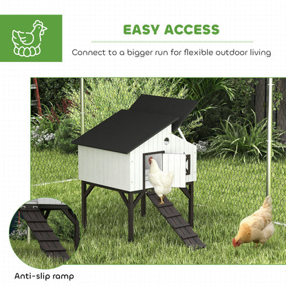 Chicken Coop Hen House with Nesting Box, Elevated Rabbit Hutch with Ramp, Asphalt Openable Roof and Elevated Legs