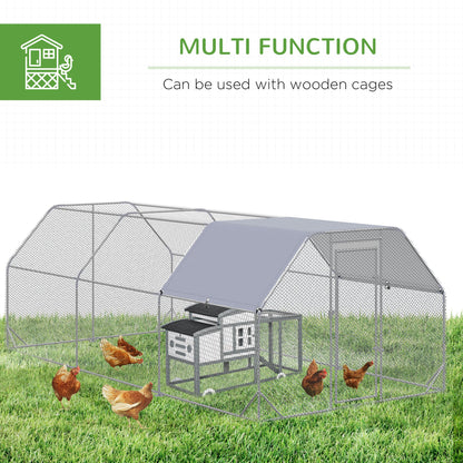 9.2 x 18.7 x 6.4 Large Chicken Coop Metal Chicken Run with Waterproof and Anti-UV Cover, Flat Shaped Walk in Fence Cage Hen House for Outdoor and Yard Farm Use, 1" Tube Diameter