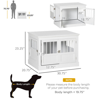 Wooden Dog Crate End Table, Dog Crate Furniture with Triple Doors, Puppy Crate for Small Dogs Indoor Use, White