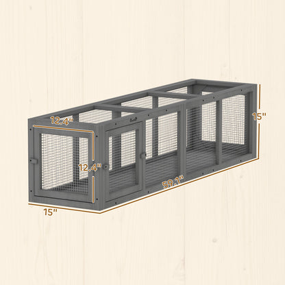 Outdoor Cat Tunnel, 59" Wooden Play Cat Enclosure, Extendable Pet Run with 3 Doors for Kitty, Puppy, Gray