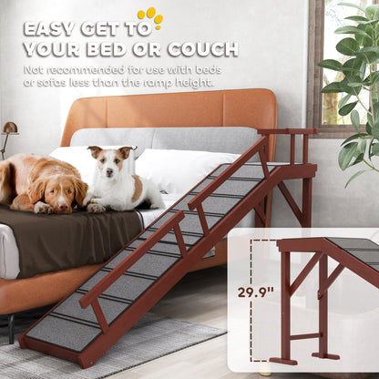 Wooden Dog Ramp with Removable Guardrails, Non-Slip Surface, 70.5" Long, Brown