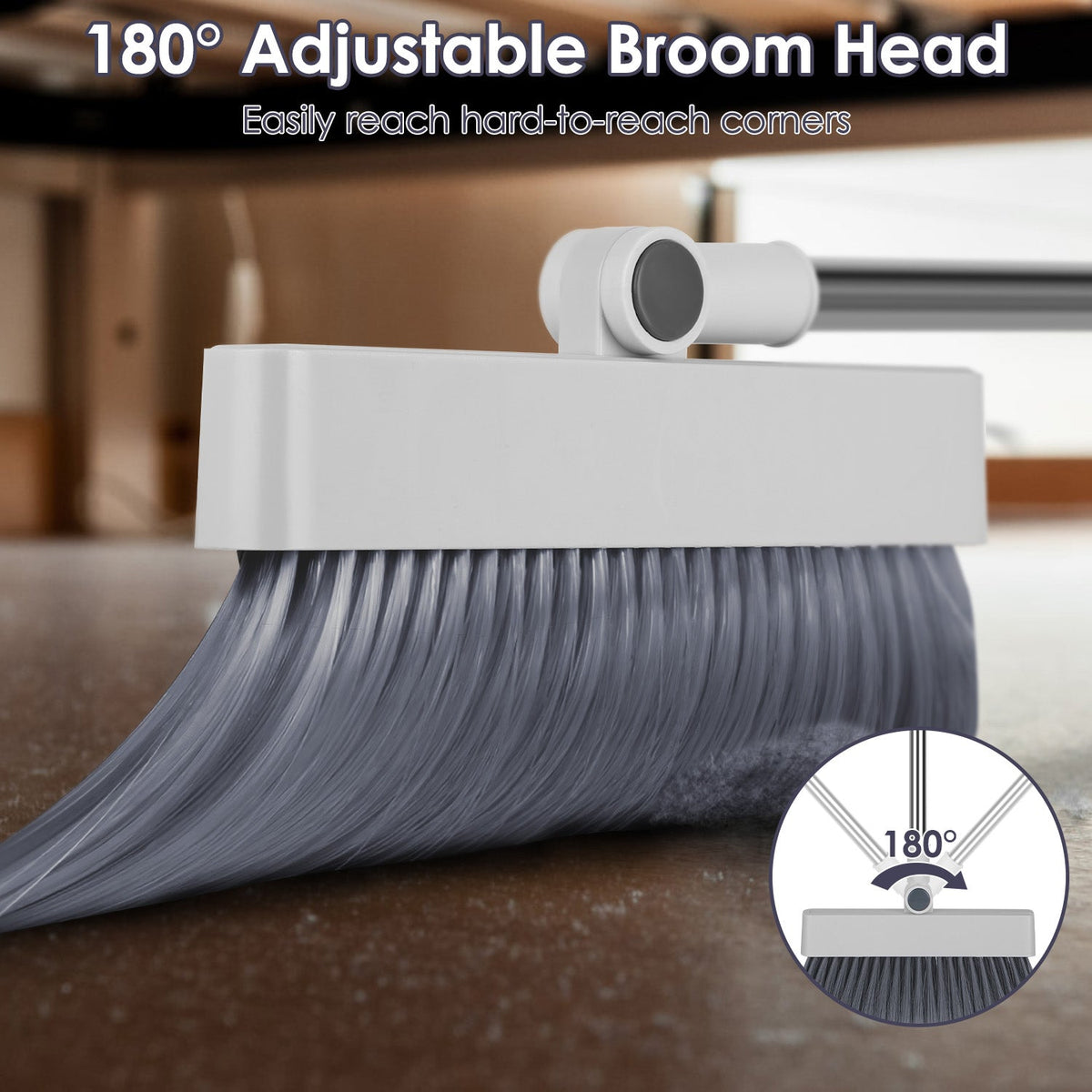 1Set Broom And Dustpan Combo Set With Squeegee Stainless Steel Handle 4 In 1 Upright Standing Broom And Dust Pan For Indoor Outdoor Garage Kitchen Room Office Sweeping