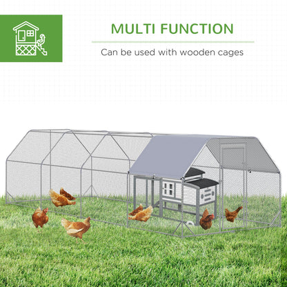 Large Chicken Coop Metal Chicken Run with Waterproof and Anti-UV Cover, Flat Shaped Walk in Fence Cage Hen House for Outdoor and Yard Farm Use, 1" Tube Diameter, 9.2 x 24.9 x 6.4