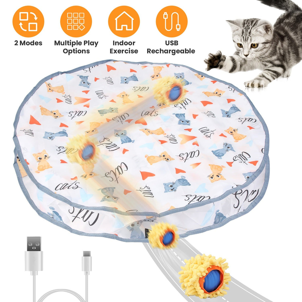 1Pc Cat Toys Ball Fast Rolling In Pouch Rechargeable Motion Activated Interactive Cat Toys For Indoor Cats Hide And Seek Mouse Catching Game