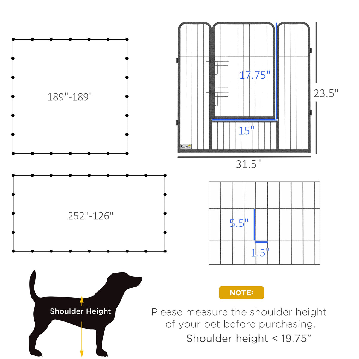 24 Panel Dog Playpen for Small and Medium Dogs with Lockable Door, 15.7 x 15.7 x 2.6