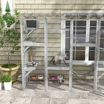 Playground Cat Window Box Outside Enclosure For Multiple Cats W Shelves & Bridges, Gray,Multiple Packages Shipped. Please Pay Attention To The Dimensions And Weight In The Details.