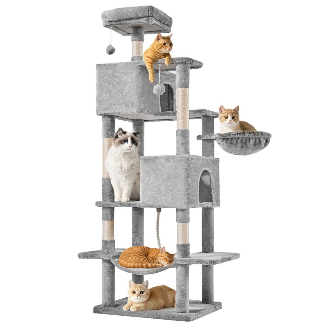 66 Inch Cat Tree Tower, Large Multi-Cat Climbing Extended Platform, Hammock, Pet House For Indoor Cats And Kittens Play