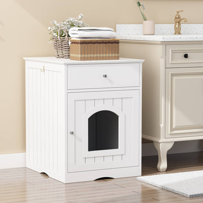 Wooden Pet House Cat Litter Box Enclosure With Drawer Side Table Cat Home Nightstand