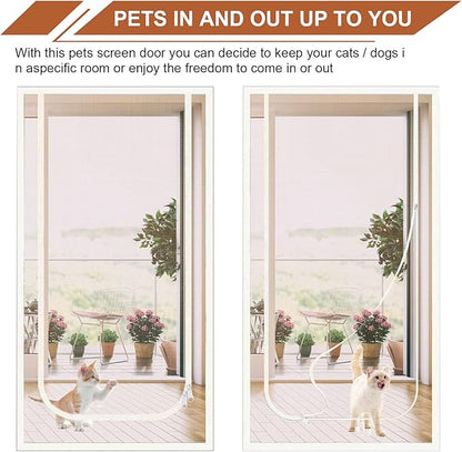 Dixutzi Reinforced Cat Screen Door Fits Door Size 34''x 80'', Heavy Duty Pets Proof Screen Door with Zipper, Prevent Dogs Cats Running Out from Home (White)