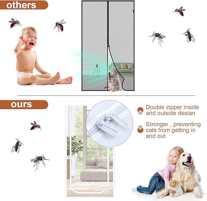 Dixutzi Reinforced Cat Screen Door Fits Door Size 34''x 80'', Heavy Duty Pets Proof Screen Door with Zipper, Prevent Dogs Cats Running Out from Home (White)