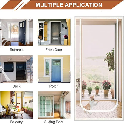 Dixutzi Reinforced Cat Screen Door Fits Door Size 34''x 80'', Heavy Duty Pets Proof Screen Door with Zipper, Prevent Dogs Cats Running Out from Home (White)