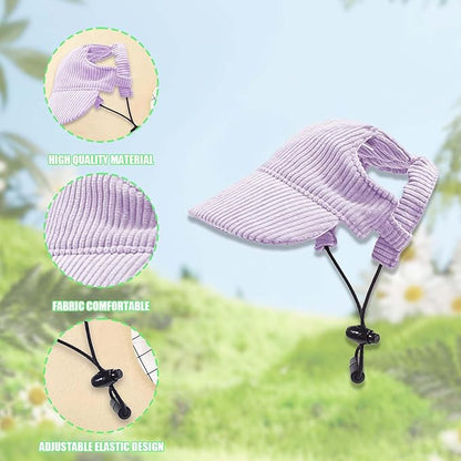 Dog Baseball Cap, Dog Cat Summer Beach Visor Hat with Ear Holes, Adjustable Puppy Sunbonnet Headdress (Purple, Medium)