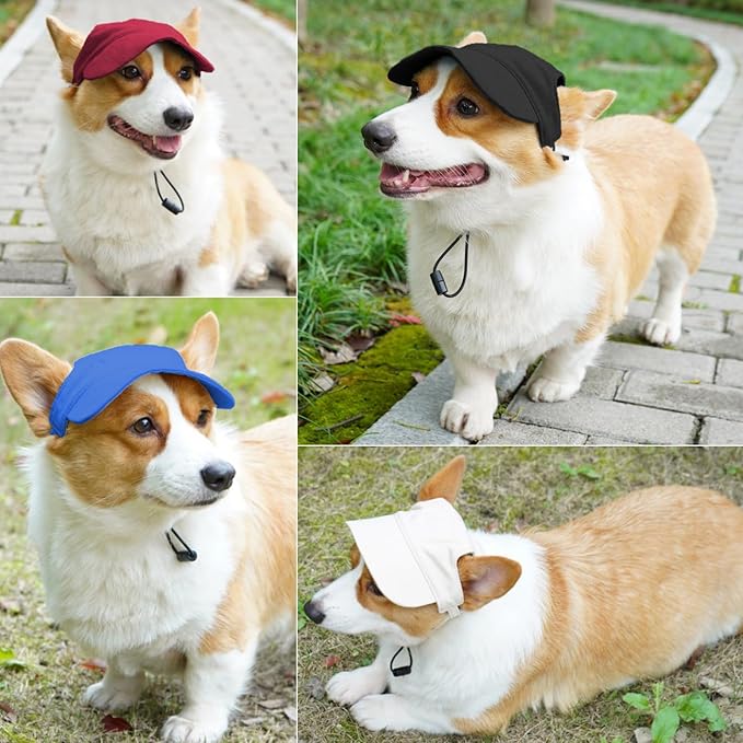 Dog Baseball Cap,Pet Summer Beach Hat,Dog Cat Sunbonnet Cap with Ear Holes,Adjustable Cat Visor for Small Medium Large Dogs (Black, X-Large)
